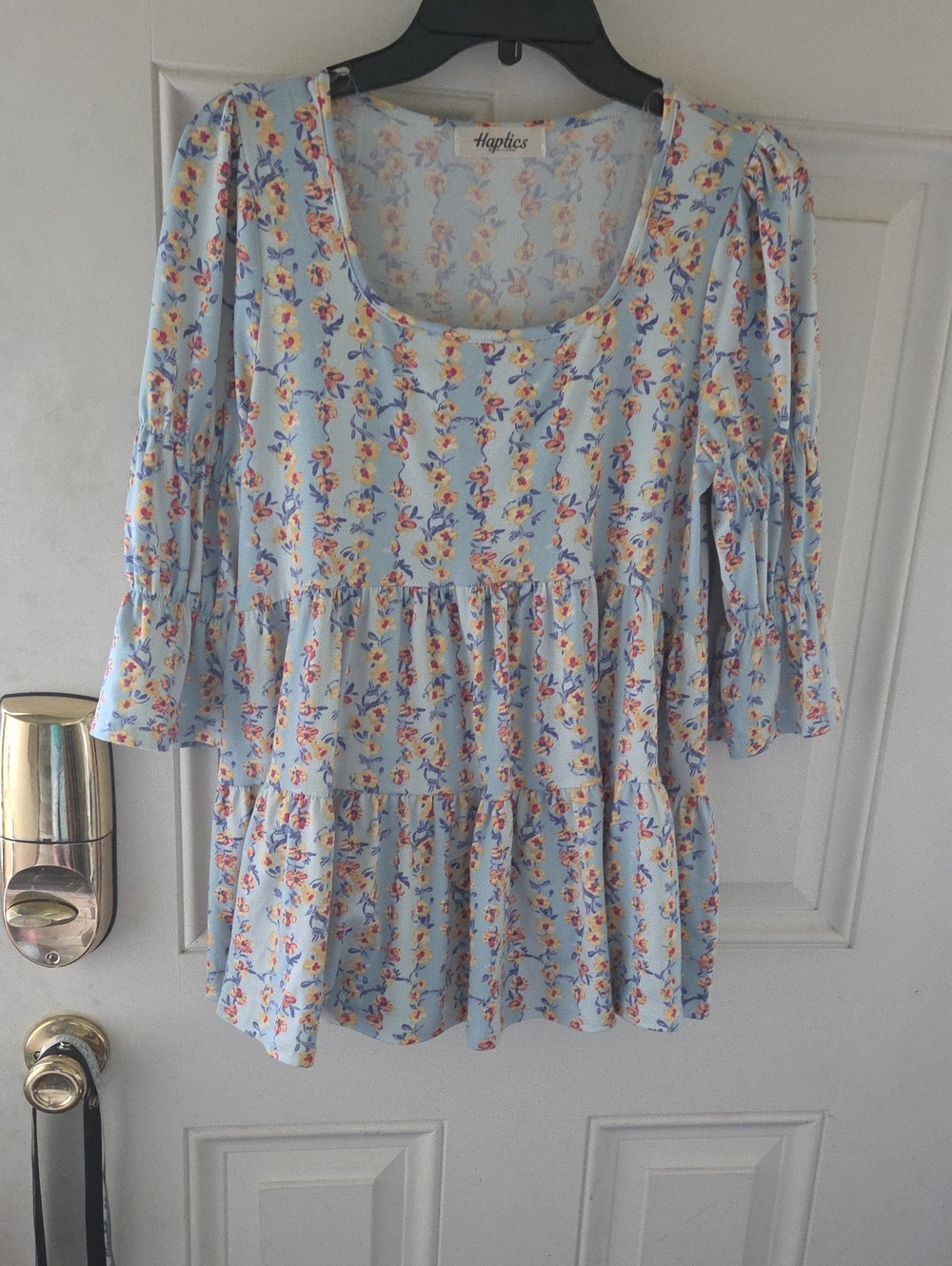 NWOT Haptics Light Blue Floral Tiered Peasant Top
